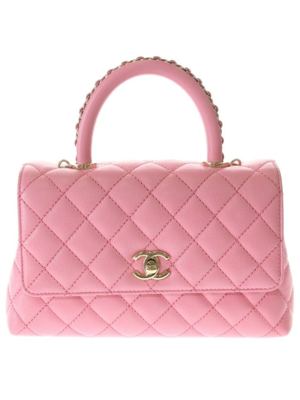 Chanel Quilted Coco Handle 24 2-Way Shoulder Bag Chain Pink Caviar Leather Gold